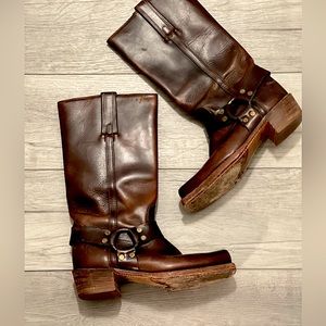 Frye made in USA Harness Vintage Boots Brown leather motorcycle boots W9.5